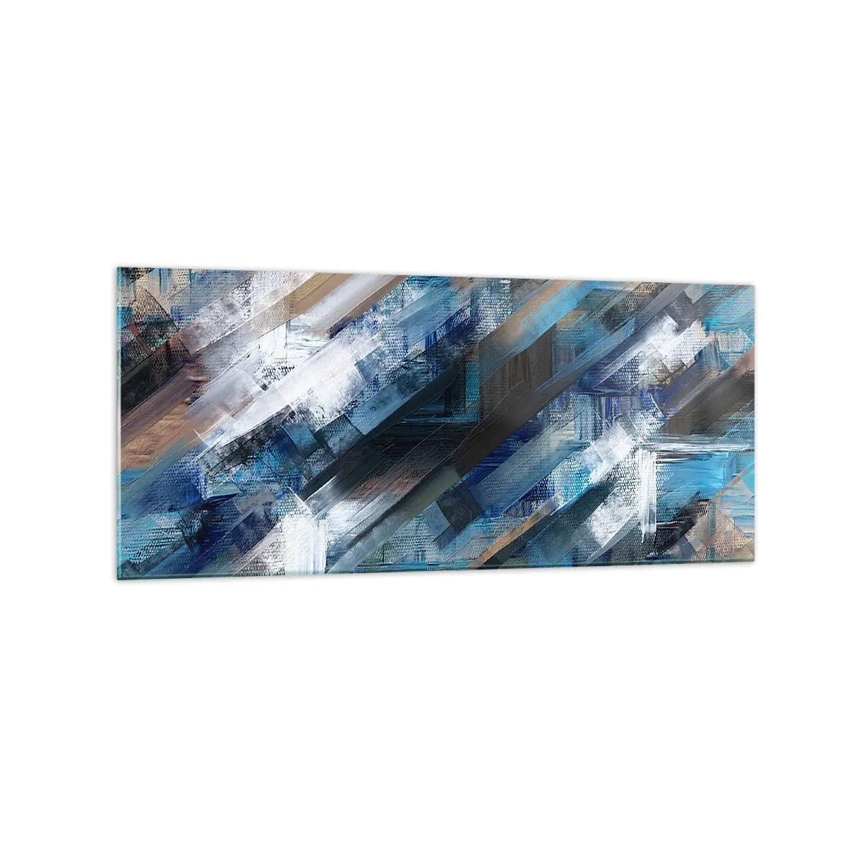 Impression sur verre - Image sur verre - Composition abstraite avec des lignes diagonales bleues - 120x50cm - Diagonale de bleus - Décoration murale moderne pour le salon et la chambre ARTTOR