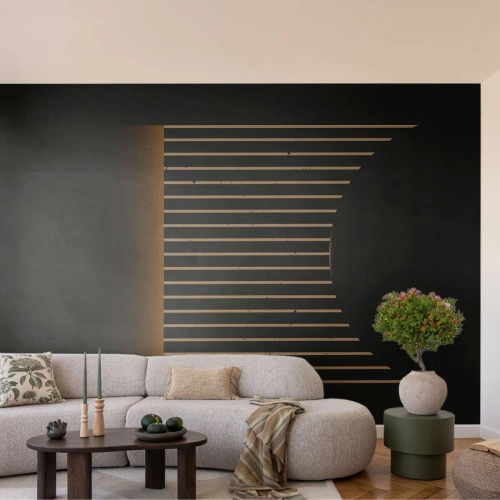 Papier Peint Photo Premium Canvas - Motif géométrique à rayures sur fond sombre - 100x70cm - Explorez les ténèbres - Décoration murale moderne pour le salon et la chambre ARTTOR