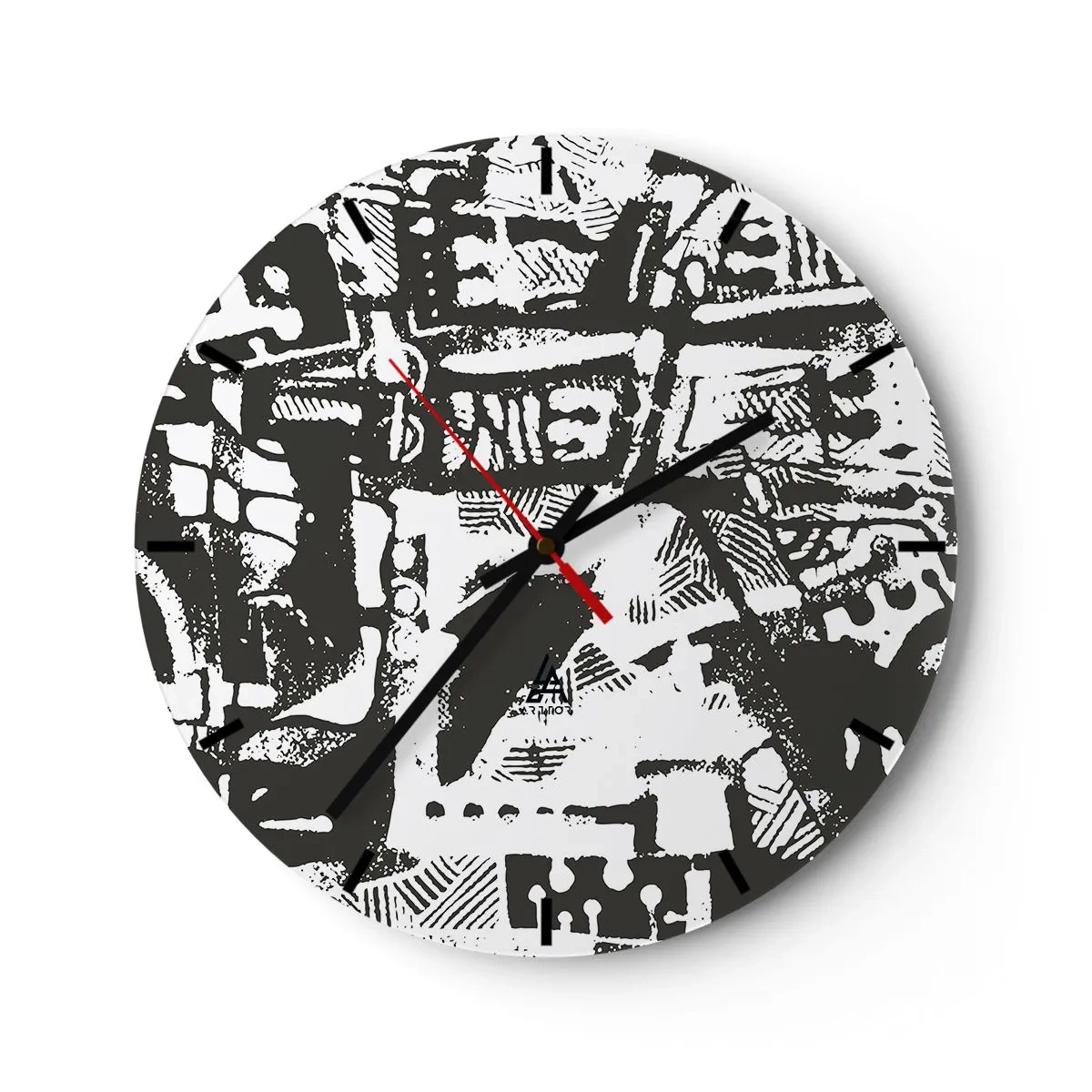 Horloge murale - Pendule murale - Motif abstrait noir et blanc avec des formes géométriques - 30x30cm - Ordre ou chaos? - Décoration murale moderne pour le salon, la cuisine et la chambre ARTTOR