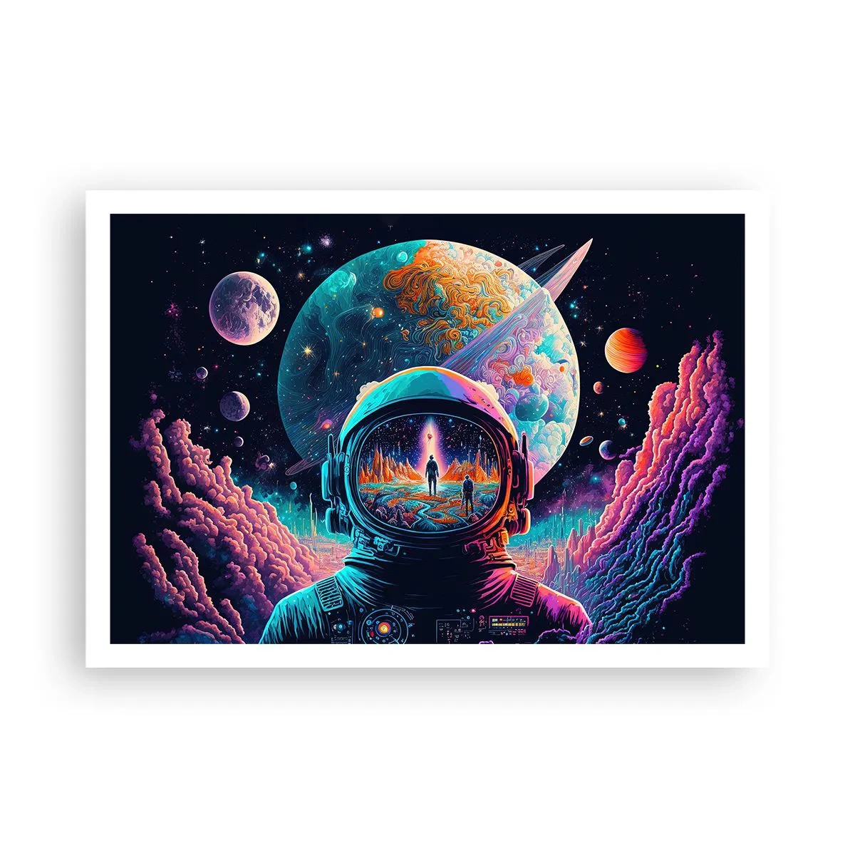 Affiche - Poster - Astronaute dans l'espace avec un paysage planétaire coloré - 100x70cm - Les philosophes n'en ont pas rêvé - Décoration murale moderne pour le salon et la chambre ARTTOR
