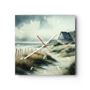 Horloge murale - Pendule murale - Une maison de bord de mer entourée d'herbe et surplombant la mer - 30x30cm - Loin de l'agitation - Décoration murale moderne pour le salon et la chambre ARTTOR