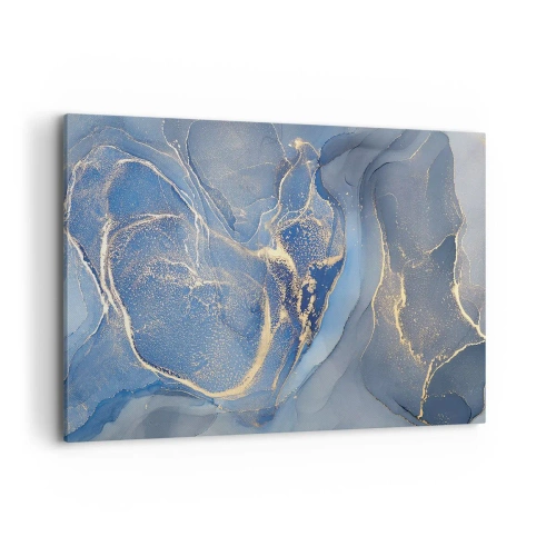 Impression sur toile - Image sur toile - Motifs bleus abstraits avec des accents dorés - 120x80cm - Poussière d'or - Décoration murale moderne pour le salon et la chambre ARTTOR