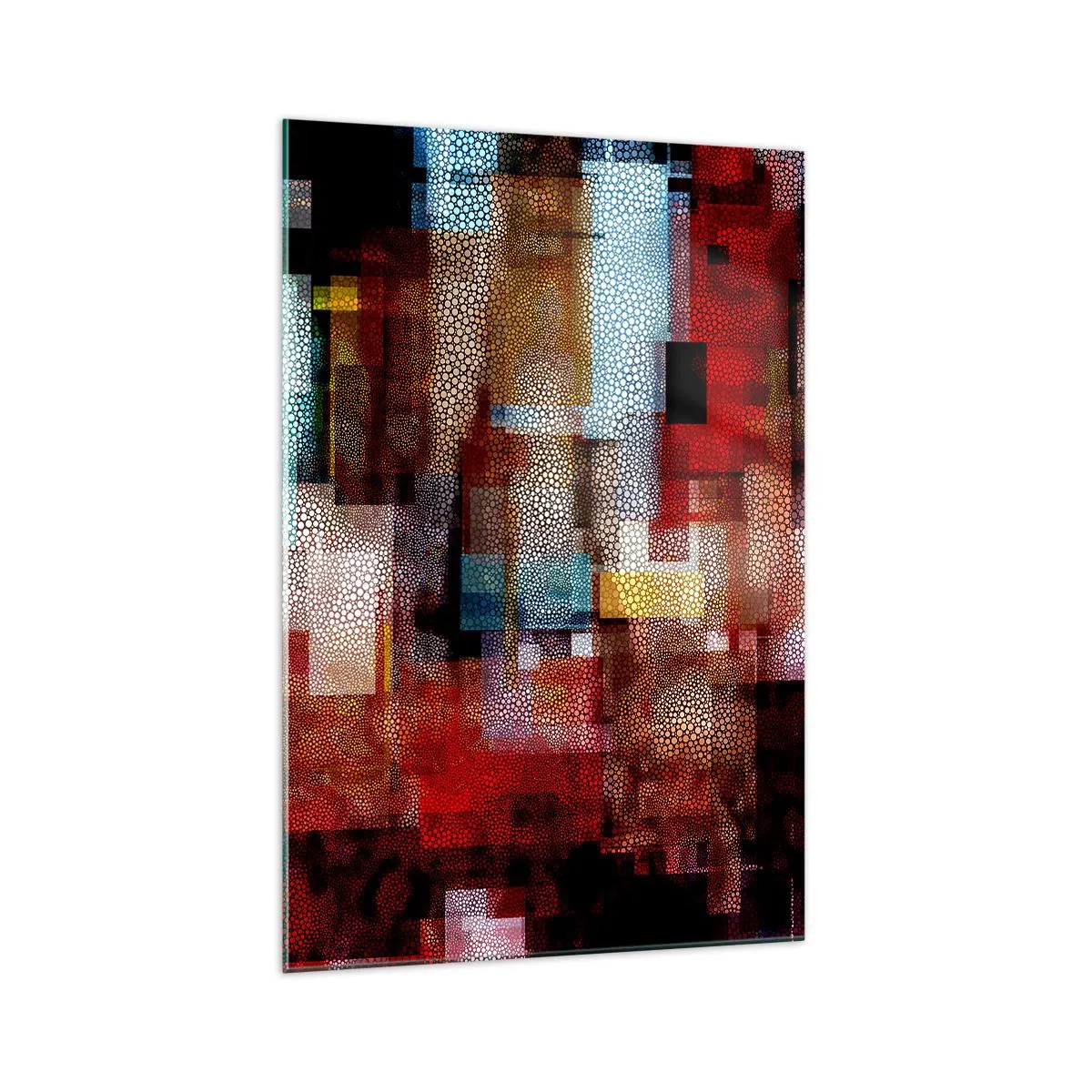 Impression sur verre - Image sur verre - Abstraction géométrique dans des tons intenses de rouge - 70x100cm - Mélange de confusions - Décoration murale moderne pour le salon et la chambre ARTTOR