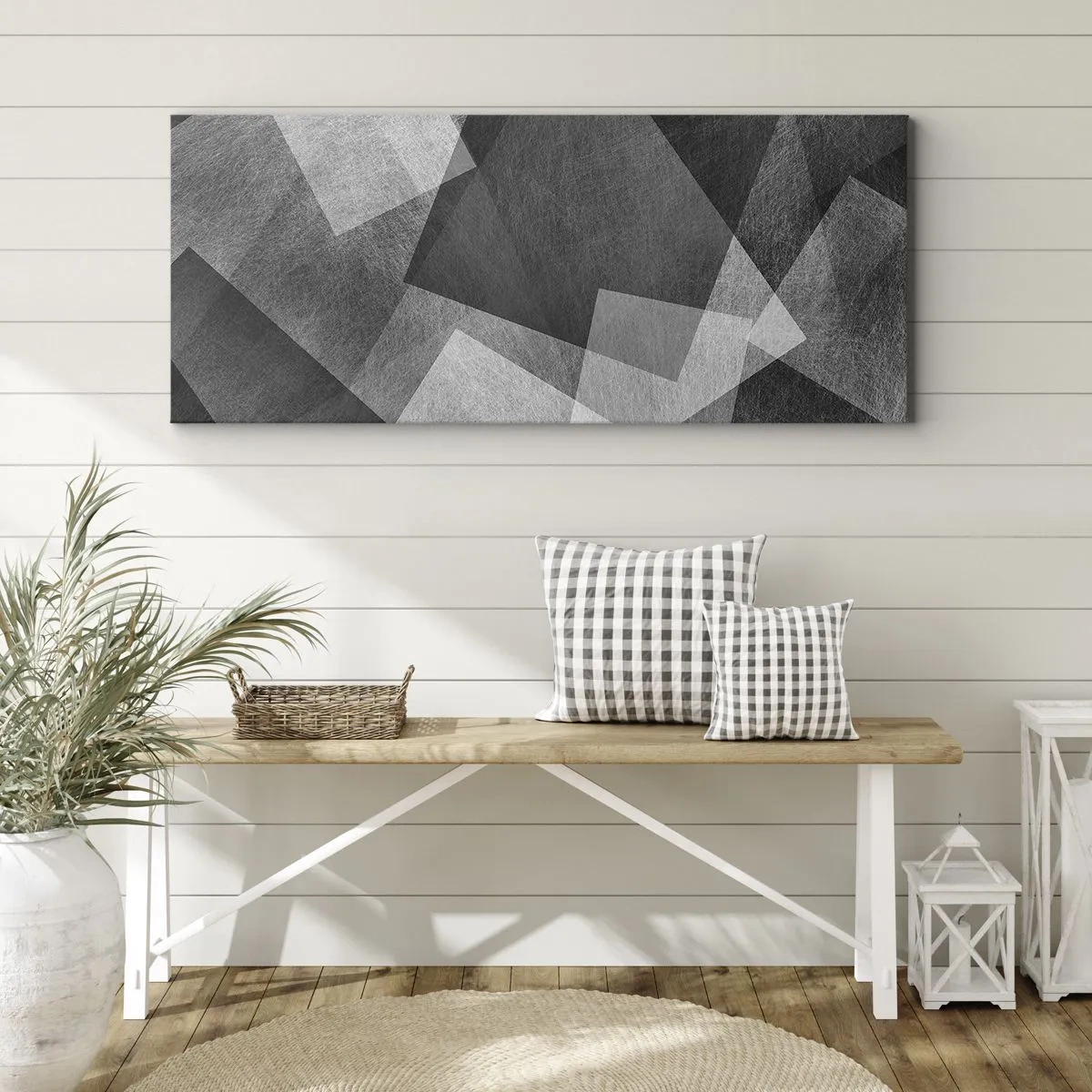 Impression sur toile - Image sur toile - Abstraction en noir et blanc avec des formes géométriques - 160x50cm - Le symbole éternel de durabilité et d'ordre - Décoration murale moderne pour le salon et la chambre ARTTOR