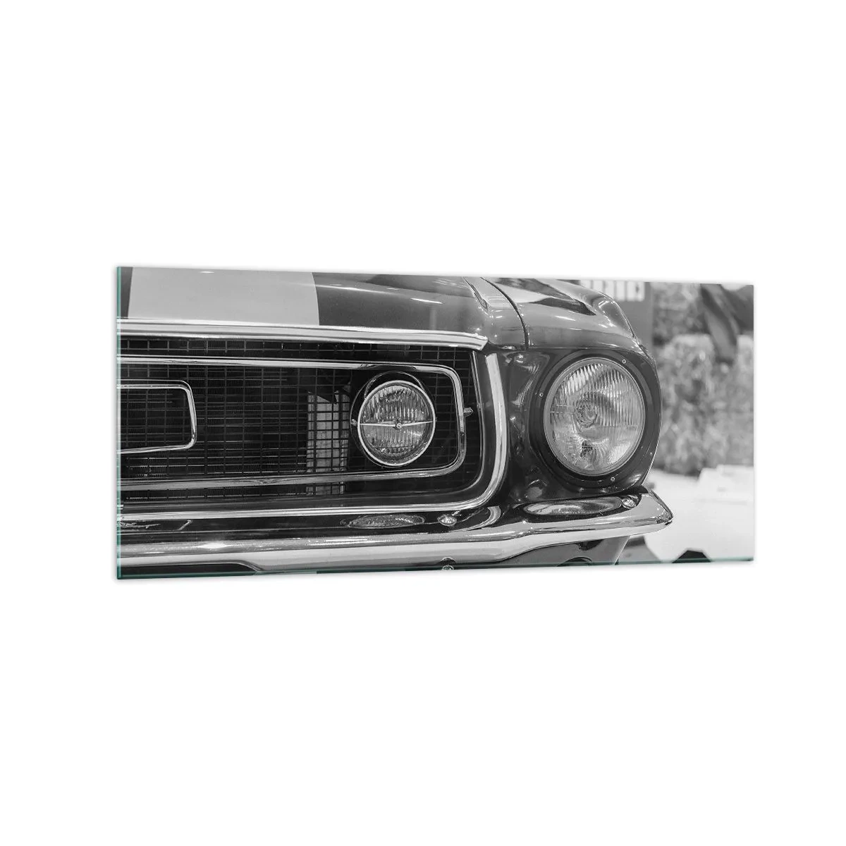 Impression sur verre - Image sur verre - Capot de voiture classique noir et blanc - 120x50cm - Conduire dur - Décoration murale moderne pour le salon et la chambre ARTTOR