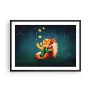 Affiche dans un cadre noir - Poster - Un garçon avec un renard dans un décor magique avec des étoiles - 70x50cm - Petit Prince - Décoration murale moderne pour le salon et la chambre ARTTOR