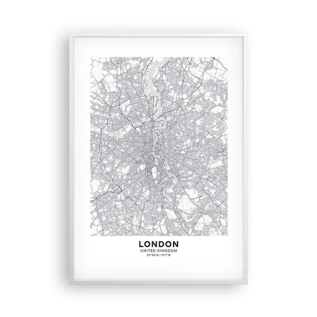 Affiche dans un cadre blanc - Poster - Carte du labyrinthe londonien - 70x100 cm