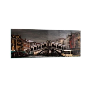 Impression sur verre - Image sur verre - Pont du Rialto à Venise sur le Grand Canal, architecture classique. - 140x50cm - Promesse d'une soirée vénitienne - Décoration murale moderne pour le salon et la chambre ARTTOR