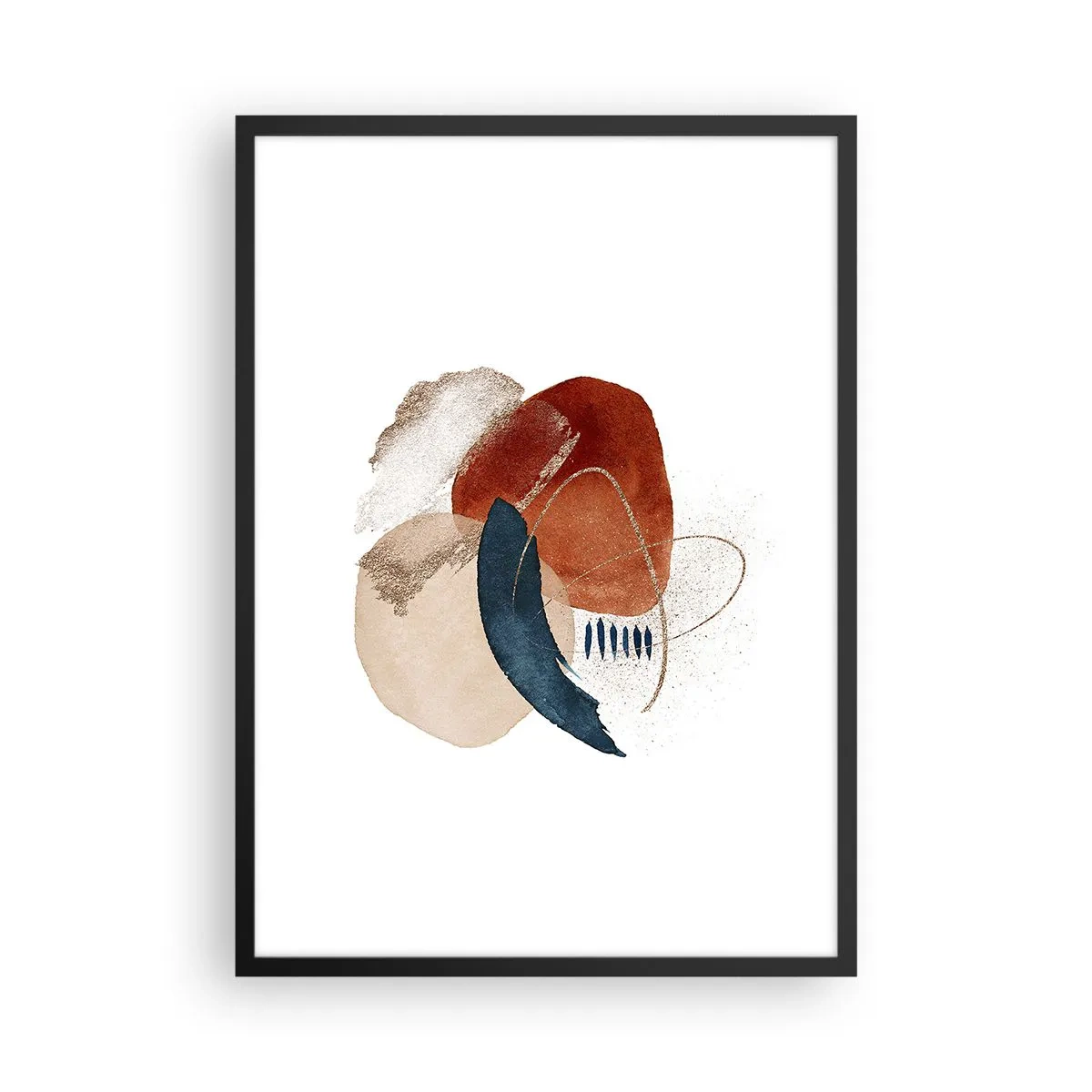 Affiche dans un cadre noir - Poster - Composition ovale abstraite aux couleurs chaudes - 50x70cm - Composition ovale - Décoration murale moderne pour le salon et la chambre ARTTOR