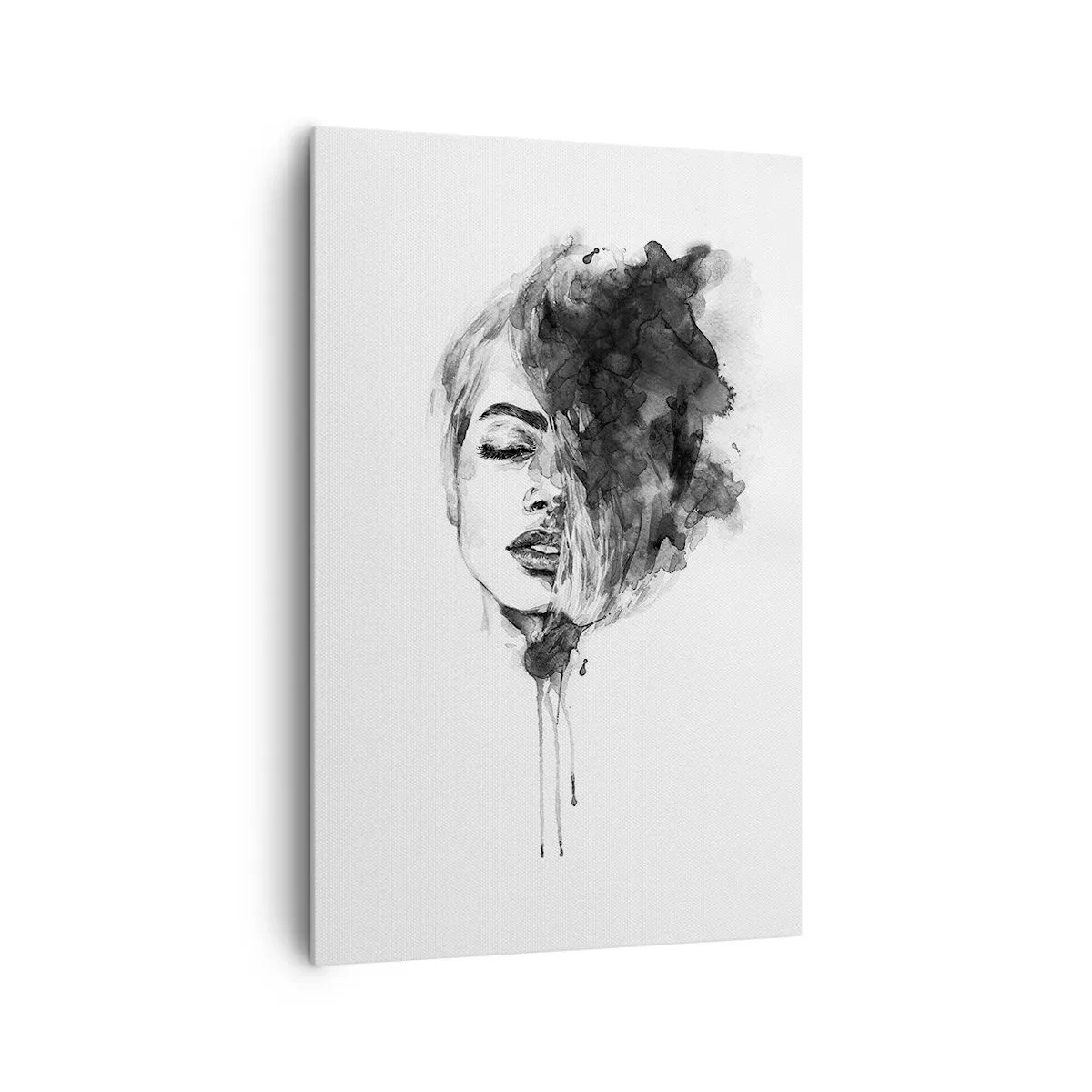 Impression sur toile - Image sur toile - Portrait artistique d'une femme en technique d'aquarelle avec des détails abstraits - 80x120cm - De quoi rêve la fille - Décoration murale moderne pour le salon et la chambre ARTTOR