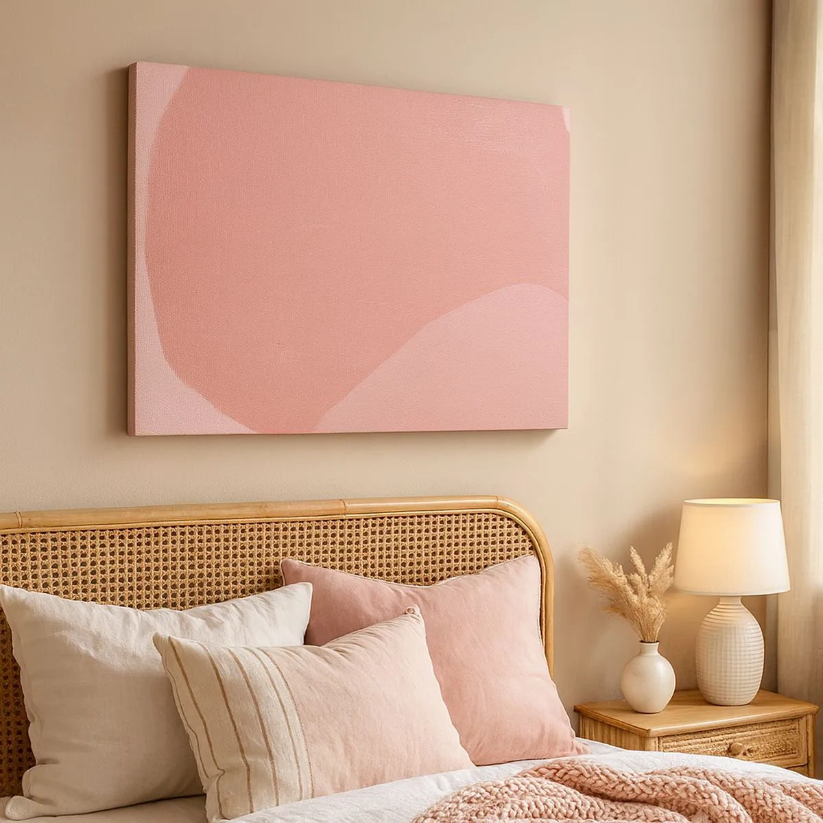 Impression sur toile - Image sur toile - Abstraction délicate dans des tons de rose, formes organiques et minimalisme - 70x50cm - Composition organique en rose - Décoration murale moderne pour le salon et la chambre ARTTOR