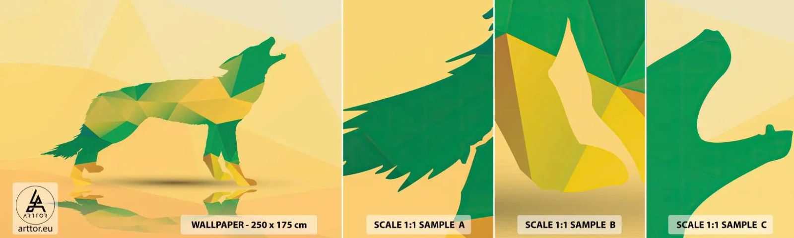 Échantillon de Papier Peint Autocollant Deluxe Sticker - Loup solitaire - Animaux, Loup, Figure géométrique - 100x30 cm