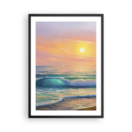 Affiche dans un cadre noir - Poster - Un coucher de soleil ensoleillé sur un océan calme - 50x70cm - Le chant turquoise des vagues - Décoration murale moderne pour le salon et la chambre ARTTOR