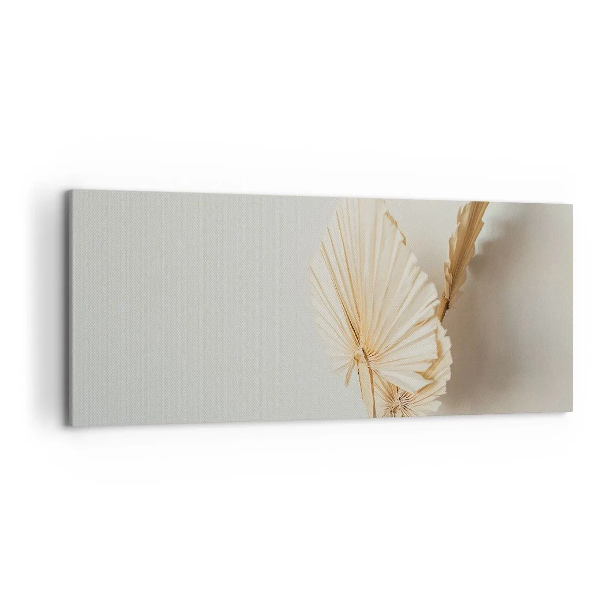 Impression sur toile - Image sur toile - Feuilles de palmier séchées dans un arrangement minimaliste - 120x50cm - Quand tu dois t’apaiser - Décoration murale moderne pour le salon et la chambre ARTTOR