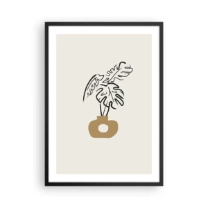 Affiche dans un cadre noir - Poster - Un dessin minimaliste d'un monstera dans un vase - 50x70cm - Monstera – décoration de la maison - Décoration murale moderne pour le salon et la chambre ARTTOR
