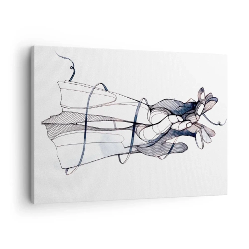 Impression sur toile - Image sur toile - Un dessin subtil d'une main avec une fleur délicate - 70x50cm - Étude du touché - Décoration murale moderne pour le salon et la chambre ARTTOR