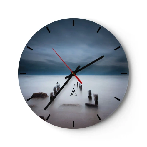 Horloge murale - Pendule murale - Paysage noir et blanc avec un arbre solitaire - 30x30cm - Lac pensif - Décoration murale moderne pour le salon, la cuisine et la chambre ARTTOR