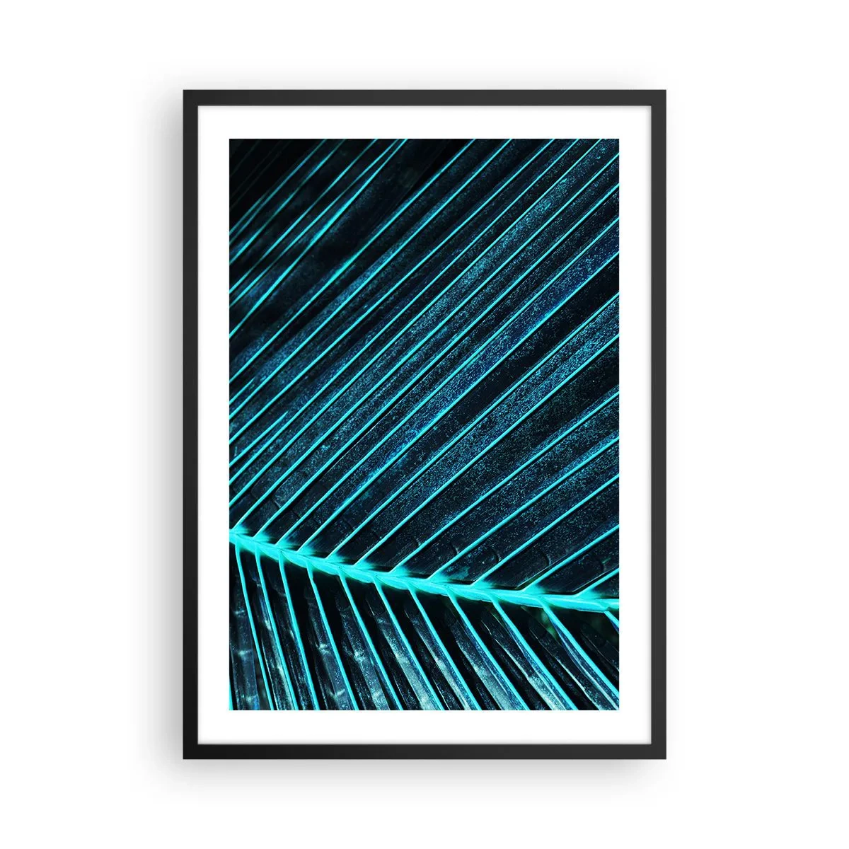 Affiche dans un cadre noir - Poster - Structure de feuille abstraite aux couleurs néon - 50x70cm - Texture verte - Décoration murale moderne pour le salon et la chambre ARTTOR