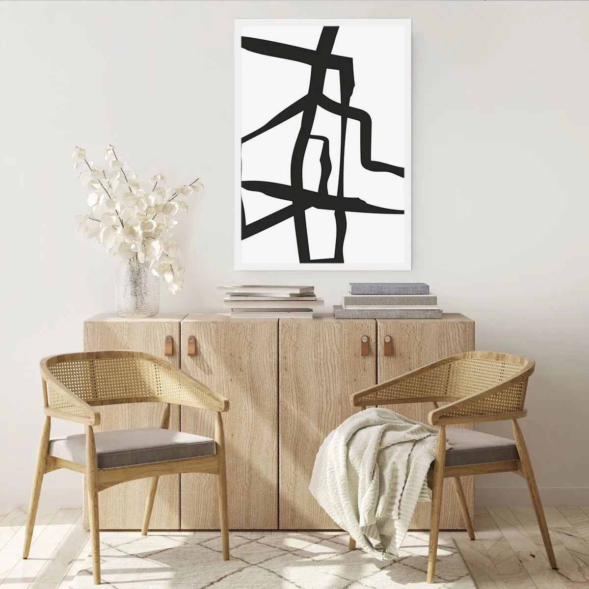 Affiche - Poster - Composition abstraite de lignes noires sur fond blanc - 50x70cm - Conception noir et blanc - Décoration murale moderne pour le salon et la chambre ARTTOR