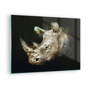 Impression sur verre - Image sur verre - Représentation artistique d'une tête de rhinocéros sur fond sombre - 70x50cm - La force vraiment masculine - Décoration murale moderne pour le salon et la chambre ARTTOR