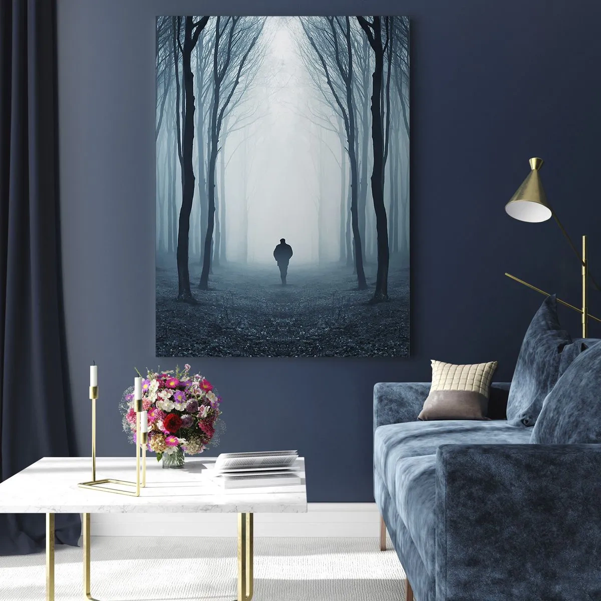 Impression sur verre - Image sur verre - Une silhouette dans une forêt sombre avec du brouillard en arrière-plan - 50x70cm - Tout est simple et clair - Décoration murale moderne pour le salon et la chambre ARTTOR