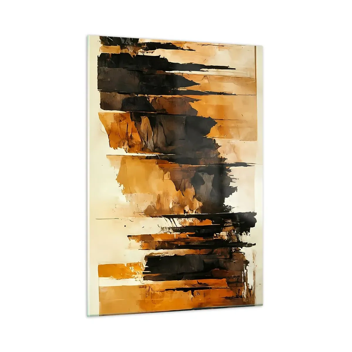 Impression sur verre - Image sur verre - Abstraction brun doré avec des structures verticales - 50x70cm - Harmonie de noir et d'or - Décoration murale moderne pour le salon et la chambre ARTTOR