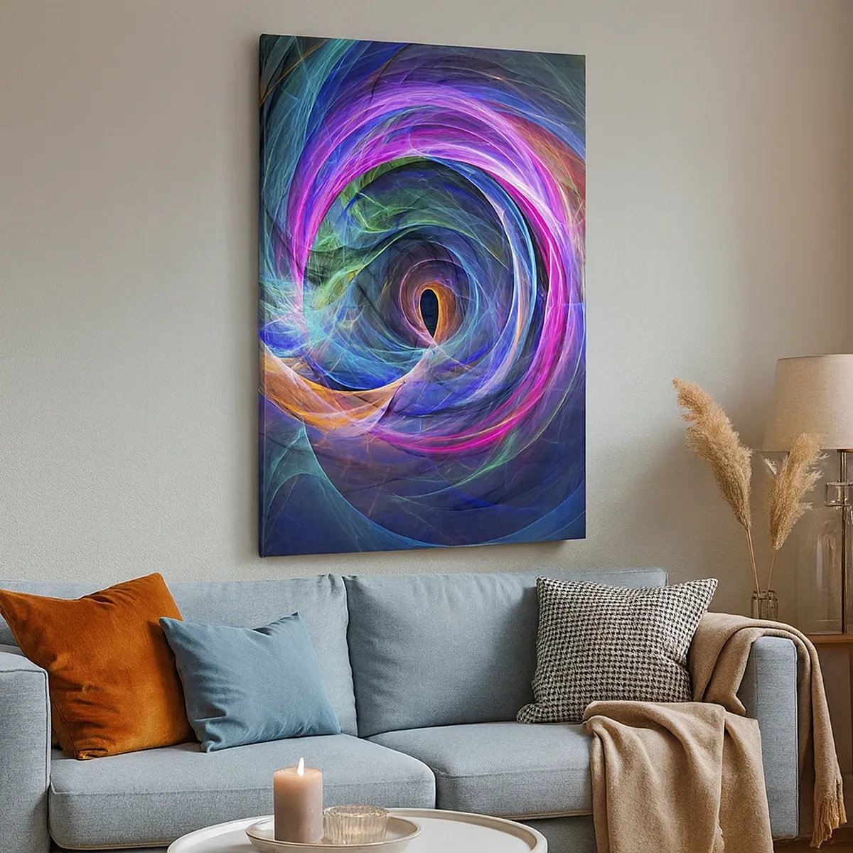 Impression sur toile - Image sur toile - Un tourbillon abstrait de couleurs dans des tons de violet, de rose et de bleu. - 50x70cm - Où m'emmènes-tu ? - Décoration murale moderne pour le salon et la chambre ARTTOR