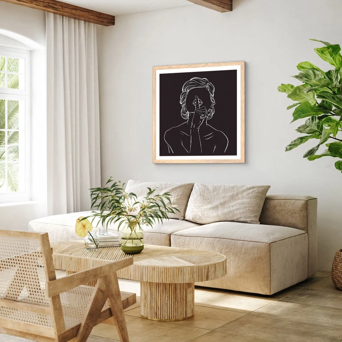 Affiche dans un chêne clair - Poster - La beauté s'épanouit en silence - 60x60 cm