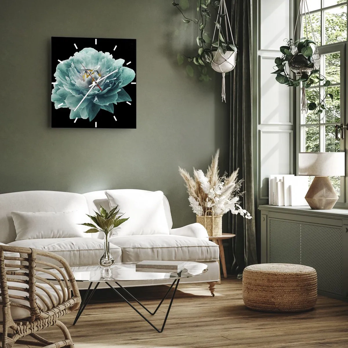 Horloge murale - Pendule murale - Pétales bleus et dorés - 40x40 cm