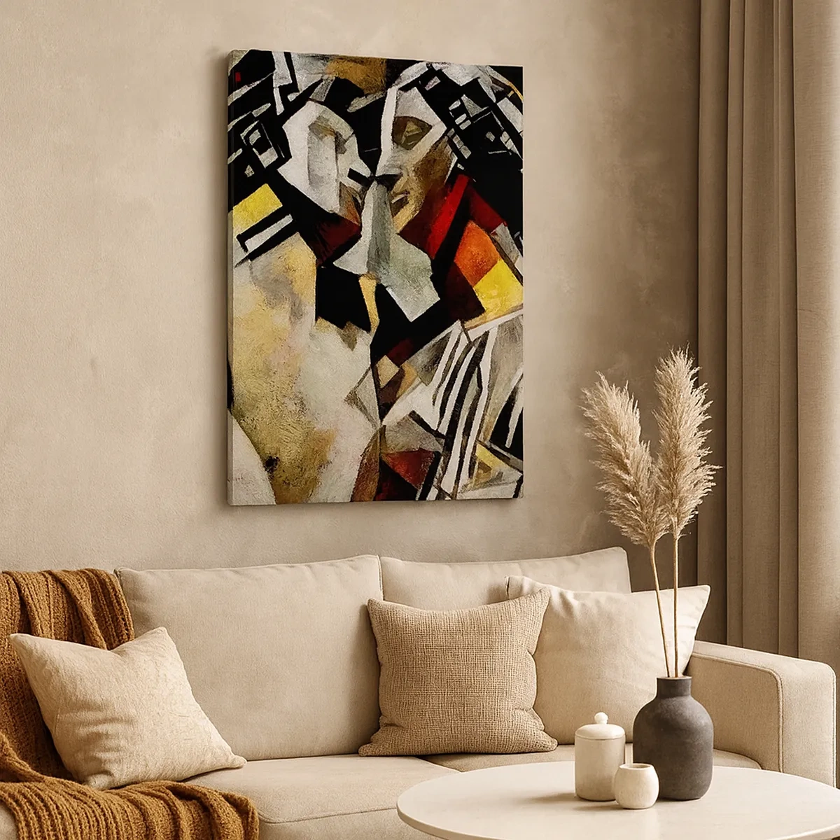 Impression sur toile - Image sur toile - Composition abstraite avec des silhouettes dans une forme dynamique - 50x70cm - Un baiser sculptural - Décoration murale moderne pour le salon et la chambre ARTTOR