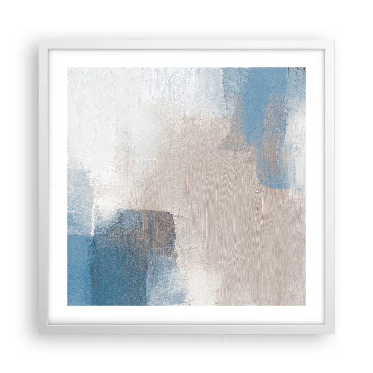 Affiche dans un cadre blanc - Poster - Abstraction rose derrière un rideau de bleu - 50x50 cm