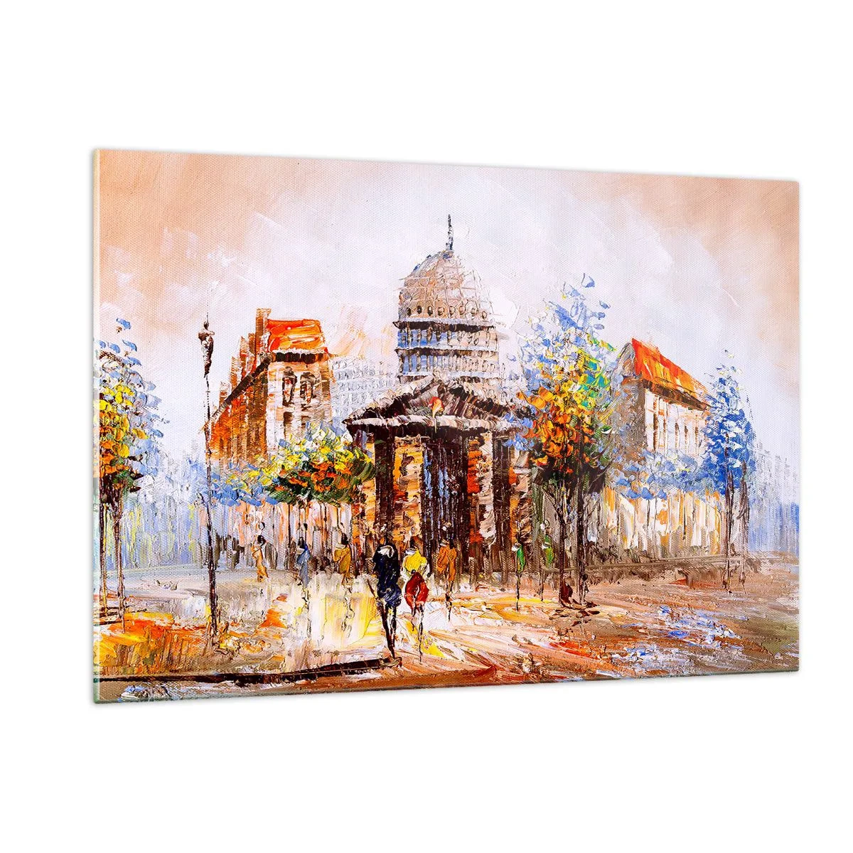 Impression sur verre - Image sur verre - Une rue pittoresque de la ville avec un bâtiment historique en arrière-plan - 120x80cm - Promenade à Paris - Décoration murale moderne pour le salon et la chambre ARTTOR