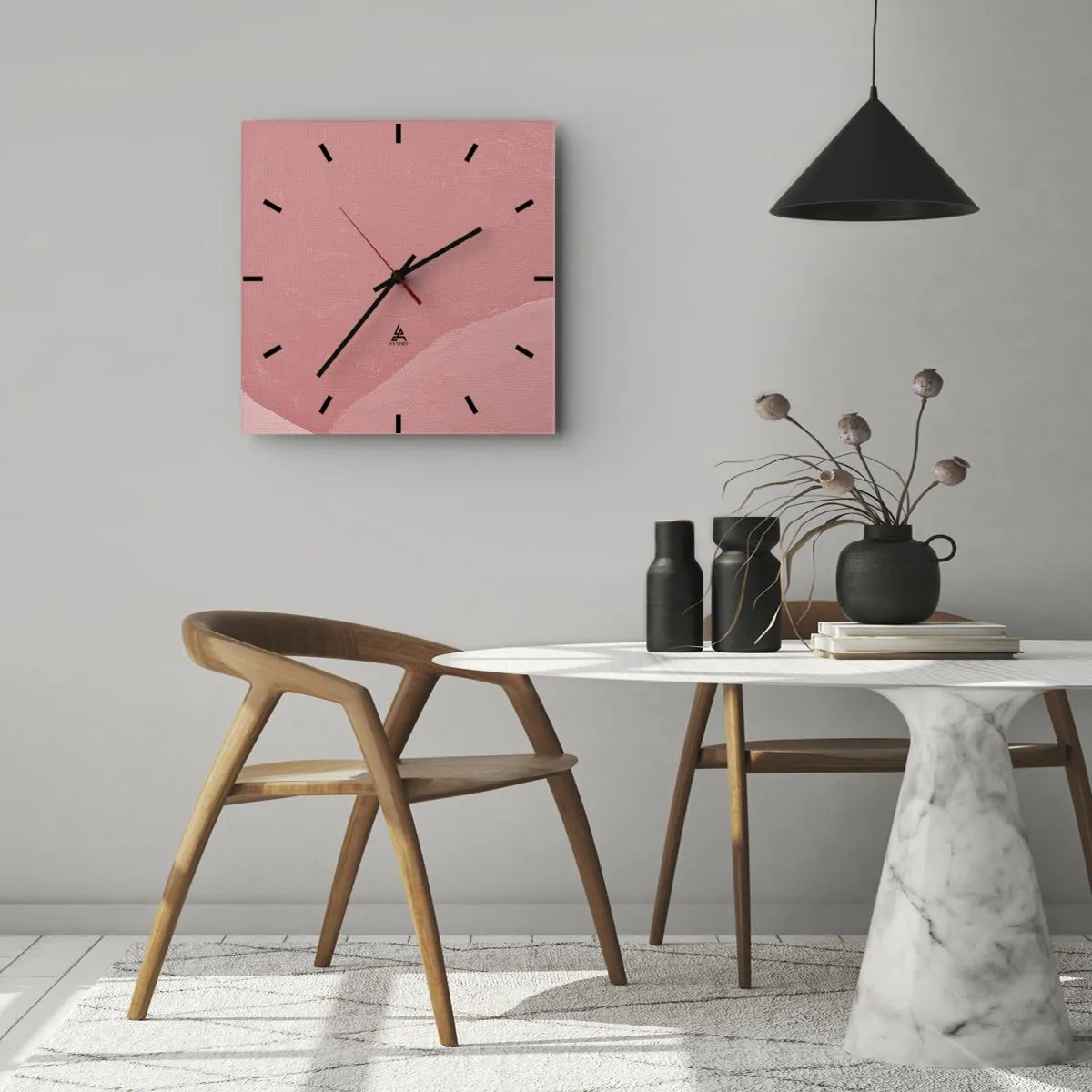 Horloge murale - Pendule murale - Abstraction délicate dans des tons de rose, formes organiques et minimalisme - 30x30cm - Composition organique en rose - Décoration murale moderne pour le salon et la chambre ARTTOR