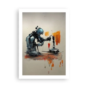 Affiche - Poster - Un robot cybernétique en train de créer de l'art. - 50x70cm - Déjà demain… - Décoration murale moderne pour le salon et la chambre ARTTOR