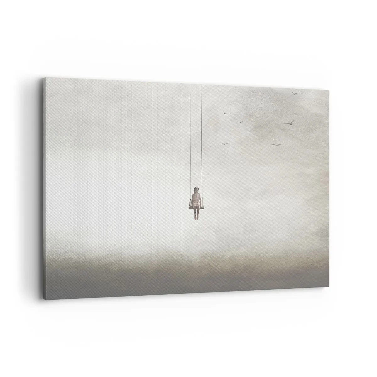 Impression sur toile - Image sur toile - Une figure sur une balançoire suspendue dans l'espace - 120x80cm - Enfant en nous - Décoration murale moderne pour le salon et la chambre ARTTOR