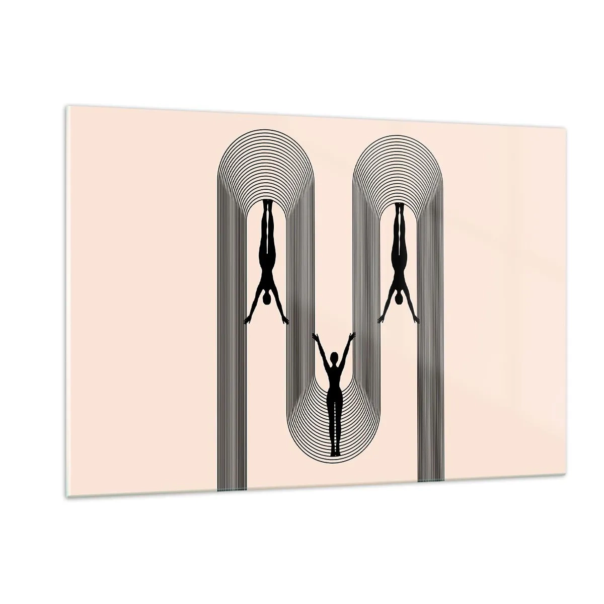 Impression sur verre - Image sur verre - Silhouettes noires de personnages suspendus dans des arcs rythmiques - 120x80cm - Les jambes en l’air - Décoration murale moderne pour le salon et la chambre ARTTOR