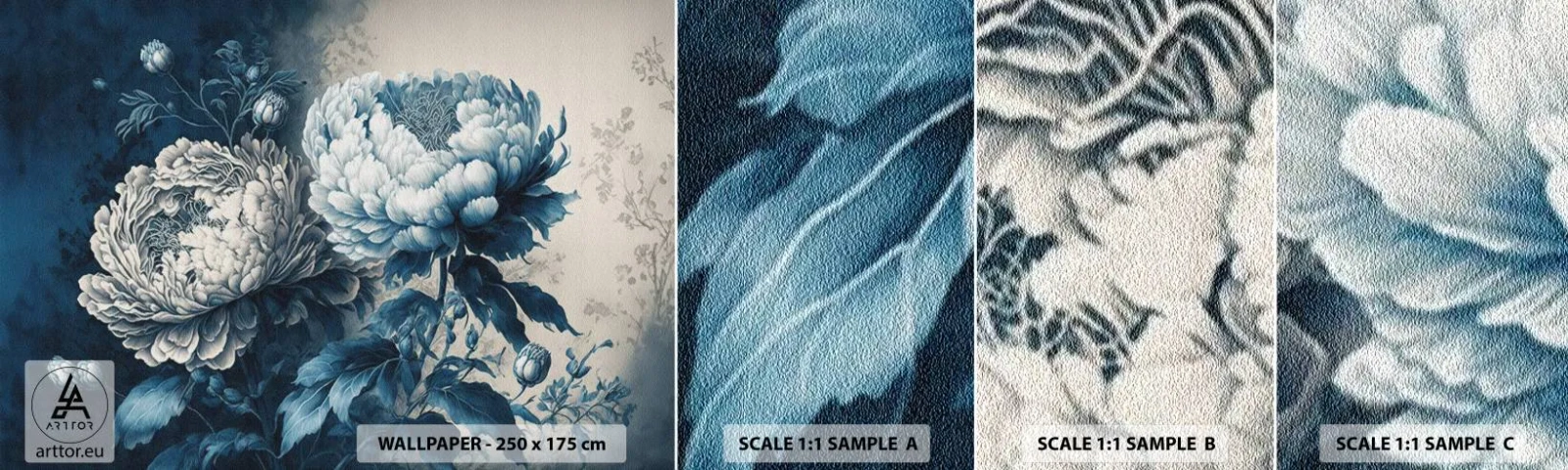 Échantillon de Papier Peint Autocollant Deluxe Sticker - Paire assortie - Fleurs, Classique, Rococo - 100x30 cm