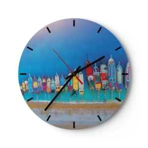 Horloge murale - Pendule murale - Bateaux colorés sur la plage contre la mer bleue - 30x30cm - Une vue à vol d'oiseau - Décoration murale moderne pour le salon, la cuisine et la chambre ARTTOR