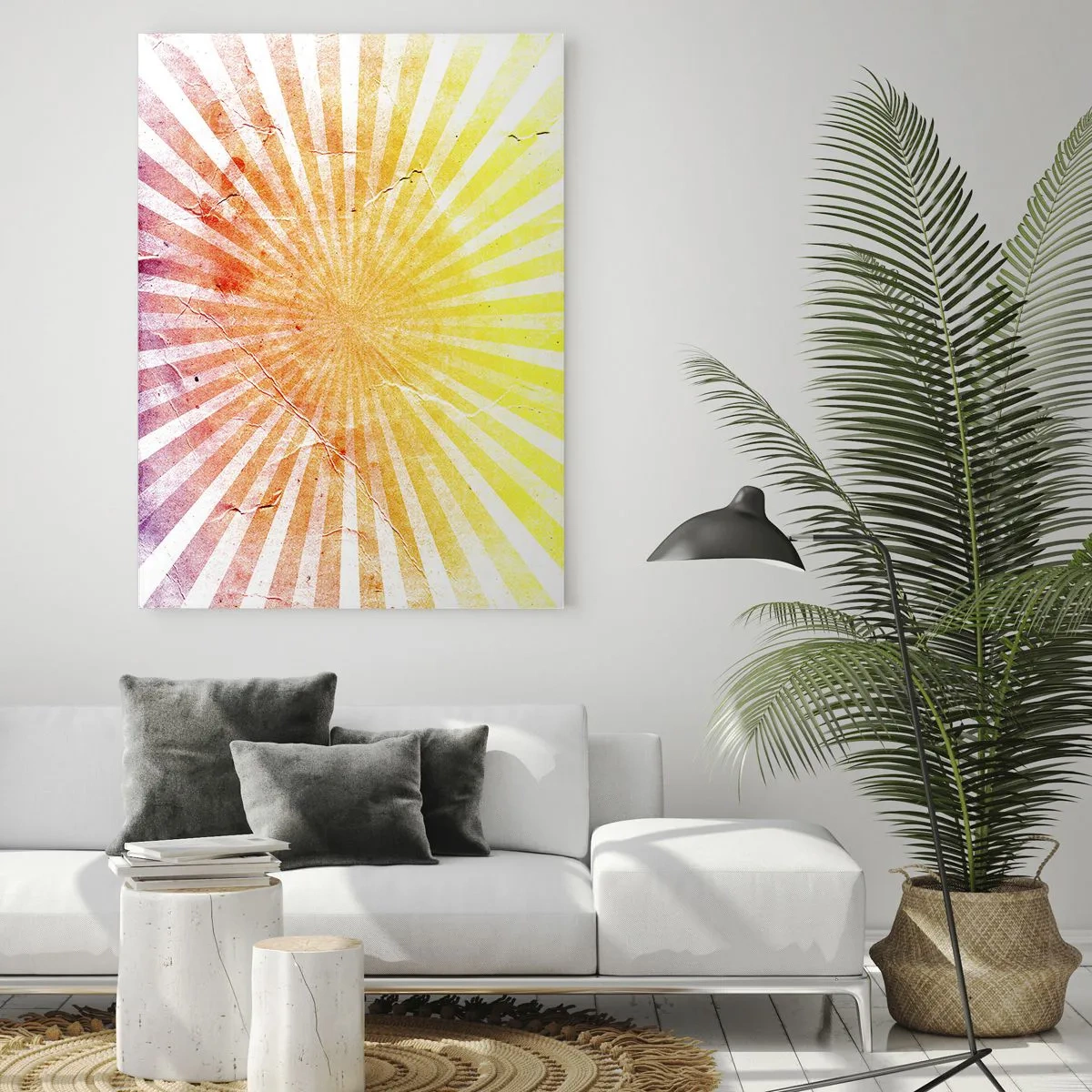 Impression sur verre - Image sur verre - Rayons du soleil levant ou couchant dans un style rétro - 50x70cm - Levant et couchant - Décoration murale moderne pour le salon et la chambre ARTTOR