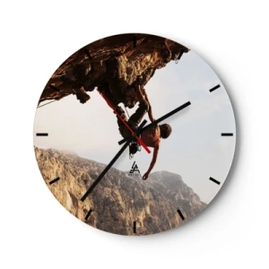 Horloge murale - Pendule murale - Escalade sur une falaise avec vue sur les montagnes - 30x30cm - Le monde rétréci dans une main sur une coupe de rocher - Décoration murale moderne pour le salon, la cuisine et la chambre ARTTOR