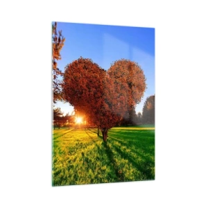 Impression sur verre - Image sur verre - Un arbre en forme de cœur sur fond de soleil couchant - 50x70cm - Et comment ne pas aimer tomber - Décoration murale moderne pour le salon et la chambre ARTTOR