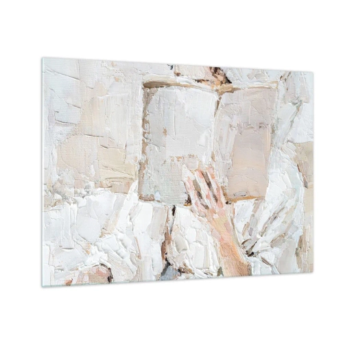 Impression sur verre - Image sur verre - Une personne plongée dans la lecture d'un livre sur un fond lumineux et impressionniste - 70x50cm - Dans un autre monde - Décoration murale moderne pour le salon et la chambre ARTTOR