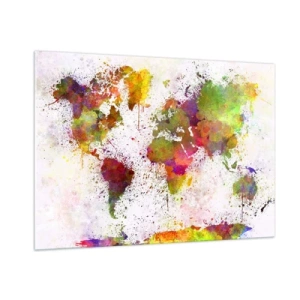 Impression sur verre - Image sur verre - Carte du monde de style artistique avec des touches de peinture colorées - 100x70cm - D'une certaine manière ça s'est passé de la même façon - Décoration murale moderne pour le salon et la chambre ARTTOR