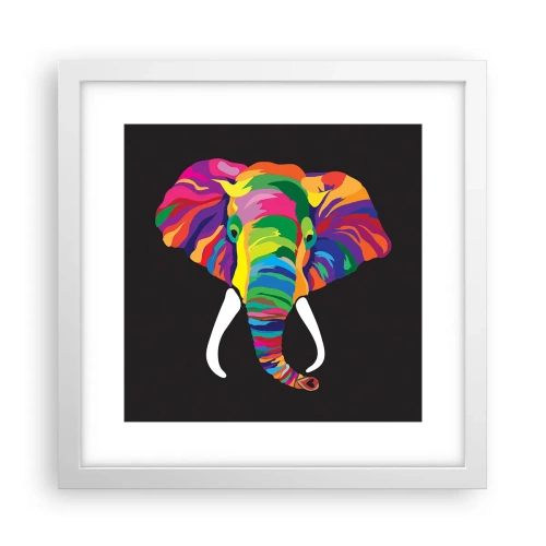 Affiche dans un cadre blanc - Poster - L'éléphant qui aimait se baigner dans un arc-en-ciel - 30x30 cm