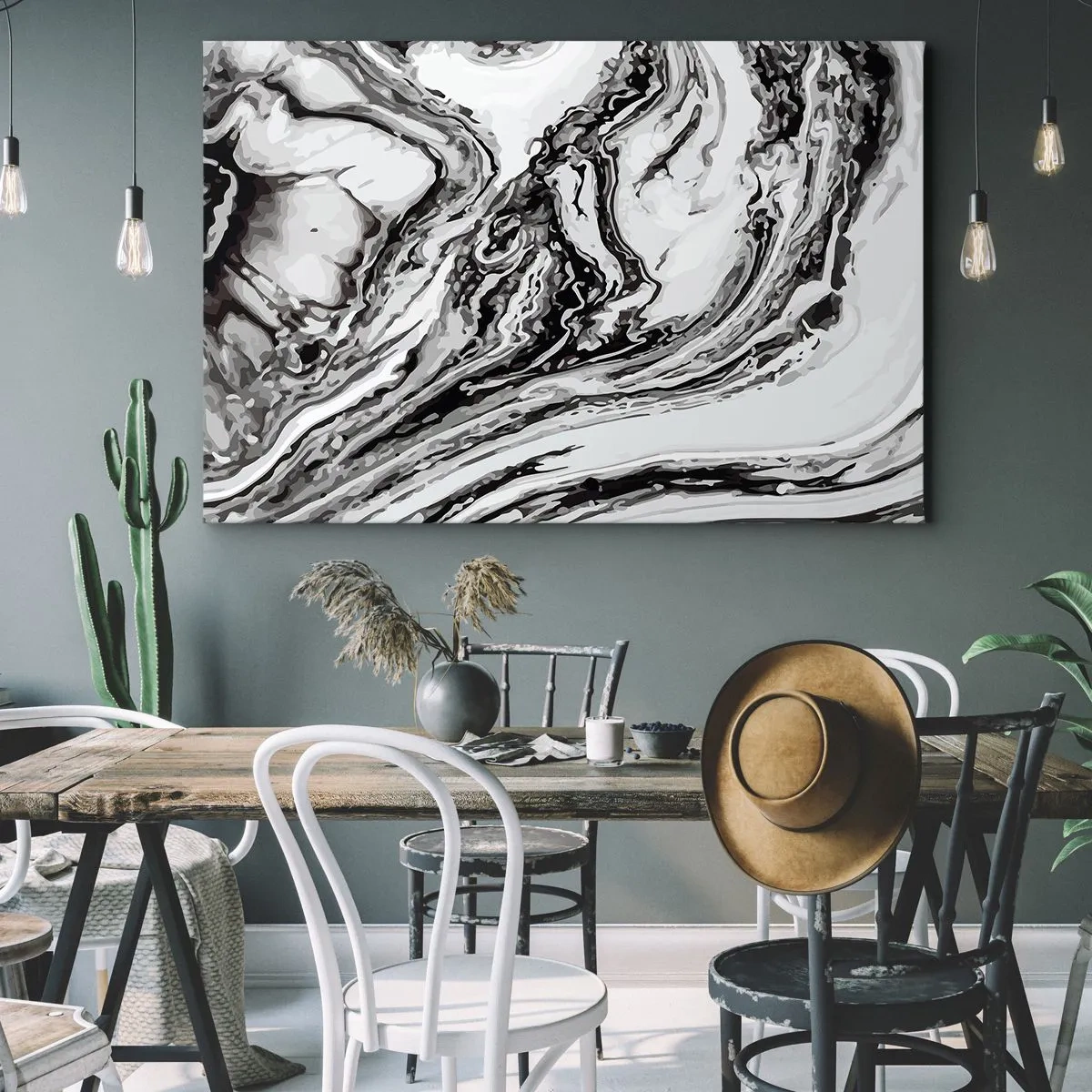 Impression sur toile - Image sur toile - Motif de marbre abstrait en noir et blanc - 120x80cm - Au début, c'était le chaos - Décoration murale moderne pour le salon et la chambre ARTTOR