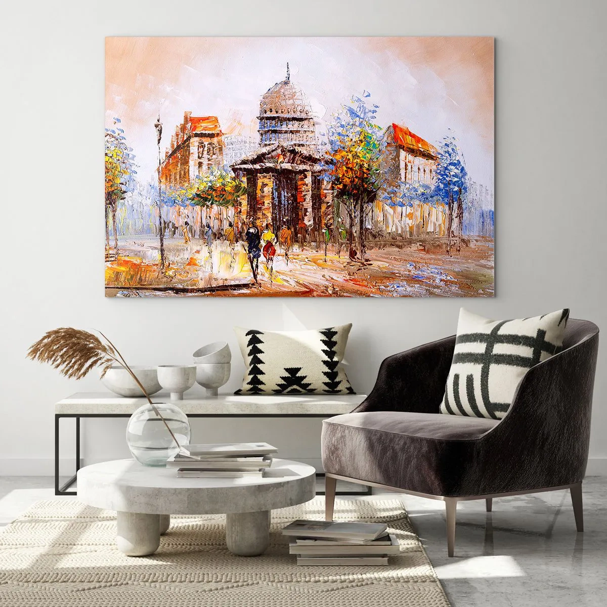 Impression sur verre - Image sur verre - Une rue pittoresque de la ville avec un bâtiment historique en arrière-plan - 100x70cm - Promenade à Paris - Décoration murale moderne pour le salon et la chambre ARTTOR