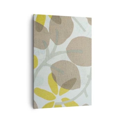 Impression sur toile - Image sur toile - Feuilles abstraites dans les tons beige et jaune - 70x100cm - Composition en plein soleil - Décoration murale moderne pour le salon et la chambre ARTTOR