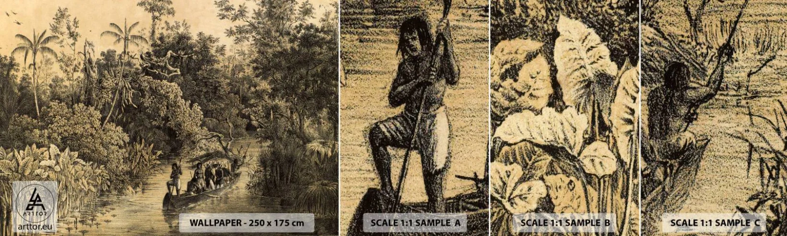 Échantillon de Papier Peint Autocollant Deluxe Sticker - Expédition à la source - Jungle, Amazonie, Tropiques - 100x30 cm