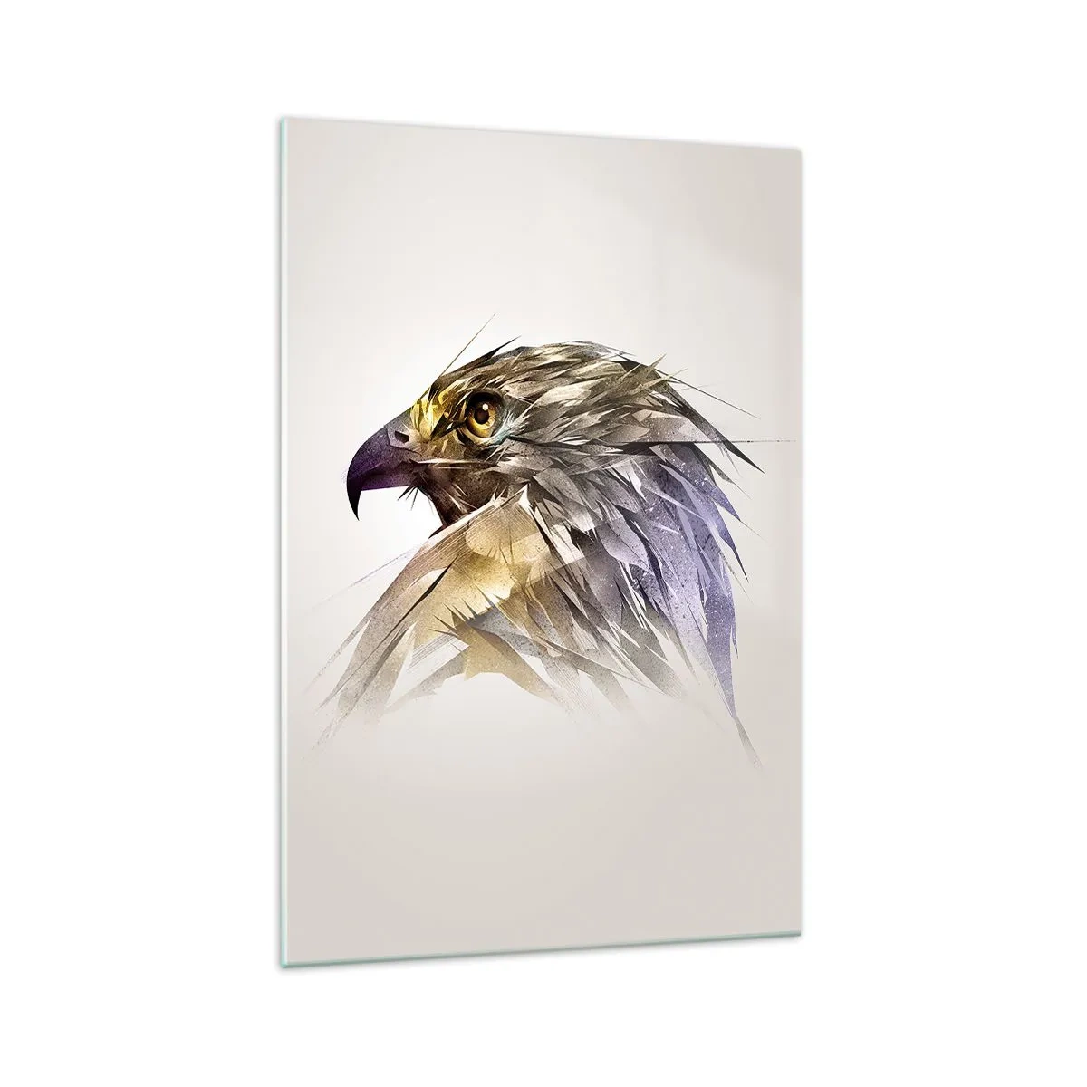 Impression sur verre - Image sur verre - Portrait artistique d'un aigle aux tons pastel - 70x100cm - Portrait d'un guerrier - Décoration murale moderne pour le salon et la chambre ARTTOR