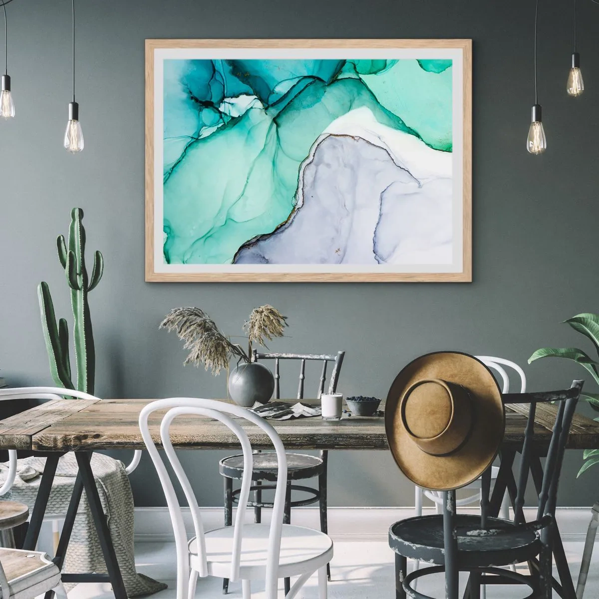 Affiche dans un chêne clair - Poster - Étude de turquoise - 100x70 cm